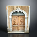 Vintage Architecture Featuring Arched Stone Frame And Carved Wooden Door