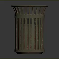 Building Facility Trash Can With Vertical Slats Green Brown Metal Design