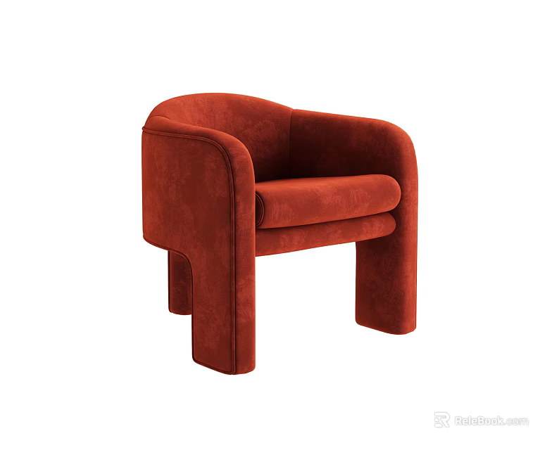 Red Velvet Single Sofa With Modern Armrest And Sleek Design Features 3d model 