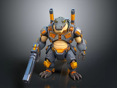 Mechanical Crocodile Character With Sci Fi Armor And Large Gun 3d model