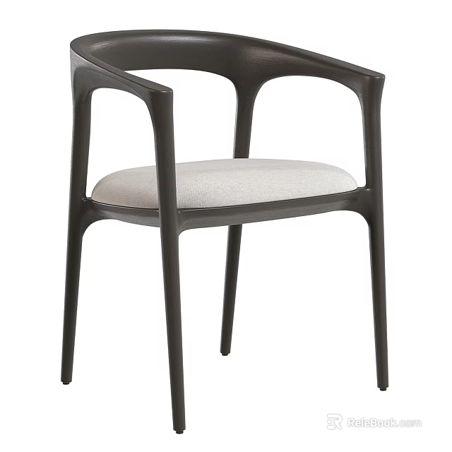 Modern Minimalist Dining Chair With Black Curved Armrest Frame And Light Padded Seat Cushion 3d model 