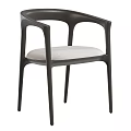 Modern Minimalist Dining Chair With Black Curved Armrest Frame And Light Padded Seat Cushion