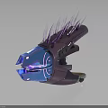 Futuristic Spiked Purple Blue Weapon With Glowing Components And Sleek Structure