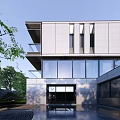 Modern Detached Villa Exterior Featuring Large Glass Windows Balconies And Lush Greenery