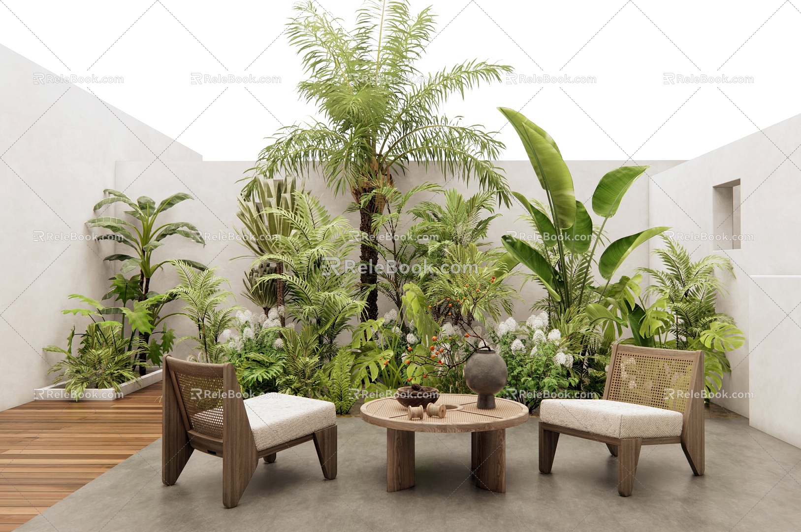 Mori plant combination plant pile courtyard garden outdoor table and chairs 3d model