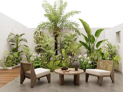 Courtyard Garden With Lush Tropical Plants And Cozy Seating Area 3d model