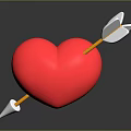 Decorative Ornament Set Featuring Red Heart Shape With Arrow And Reflective Surface 3d model