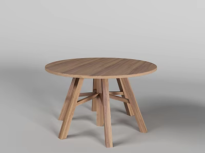 Round Wooden Dining Table with Unique Crossed Leg Design in Minimalist Interior Setting 3d model