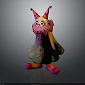 Colorful Clown Creature Character Featuring Pointed Hats Ruffled Collar Diamond Pattern Cape And Striped Shoes