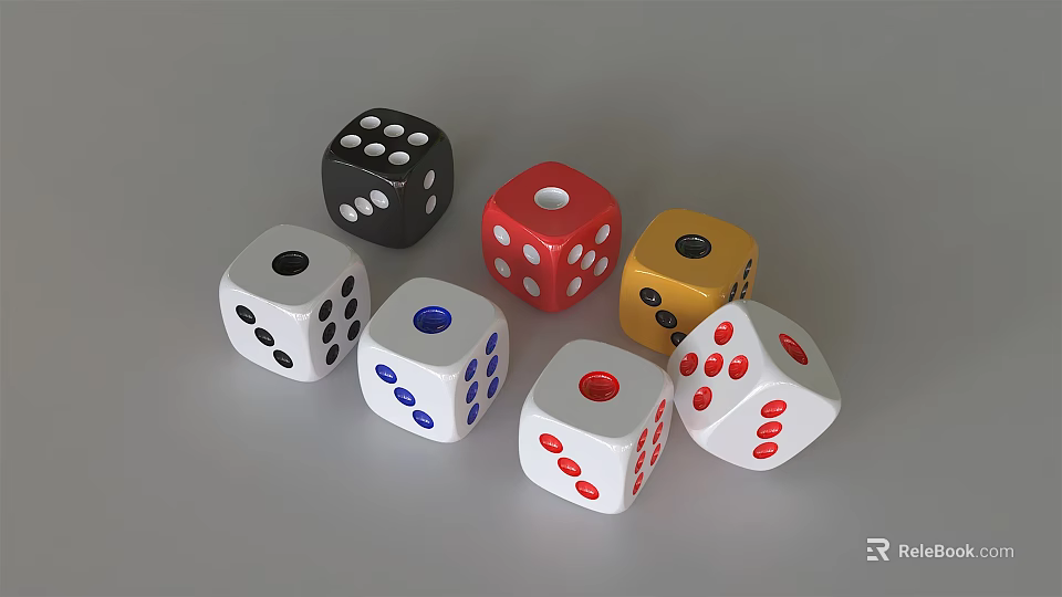 Vibrant Multicolored Dice Set for Board Games and Card Entertainment Activities 3d model 