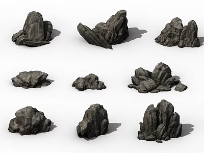 Decorative Various Shaped Stones And Wood Elements For Home Interior Decor 3d model