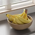 Ceramic Fruit Bowl Filled With Fresh Bananas On Window Sill With White Blinds