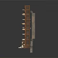 Wooden Bookshelf With Multiple Shelves And Scattered Books Near Small Table
