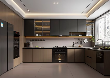Modern Italian Enclosed Kitchenware Stove Kitchen Supplies Appliances Refrigerator 3d model