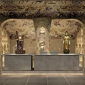 Cultural Center Interior With Ornate Mural Ceiling Arched Structures Statues And Counters