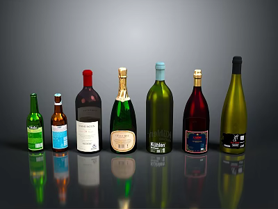 Various Colorful Wine Bottles For Home Dining And Entertaining Use 3d model
