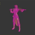 Golden Woman Statue Wearing Elaborate Costume Holding Sword in Standing Warrior Pose