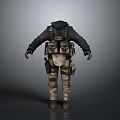 Man Wearing Tactical Vest With Pouches Dark Hoodie And Camouflage Pants
