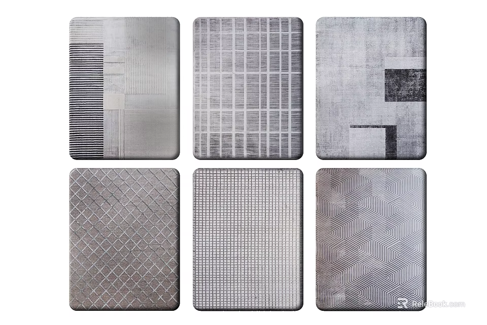 Modern Square Rugs With Geometric Patterns And Gray Tones For Home Decor 3d model