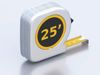 Industrial 25 Feet Tape Measure With Silver Yellow Black Housing Design 3d model