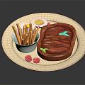 Delicious Steak Meal With French Fries Fried Egg And Cranberries On Plate
