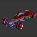 Futuristic Red And Blue Race Car With Large Wheels And Aerodynamic Exterior Design