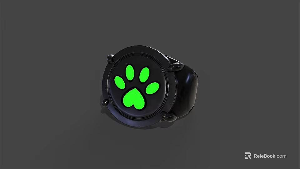 Black Ring With Green Paw Print Stylish Unique Jewelry Design Piece 3d model 