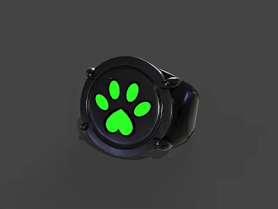 Black Ring With Green Paw Print Stylish Unique Jewelry Design Piece 3d model