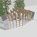 Outdoor Wooden Pergola Design With Columns Overhead Beams Surrounded By Trees