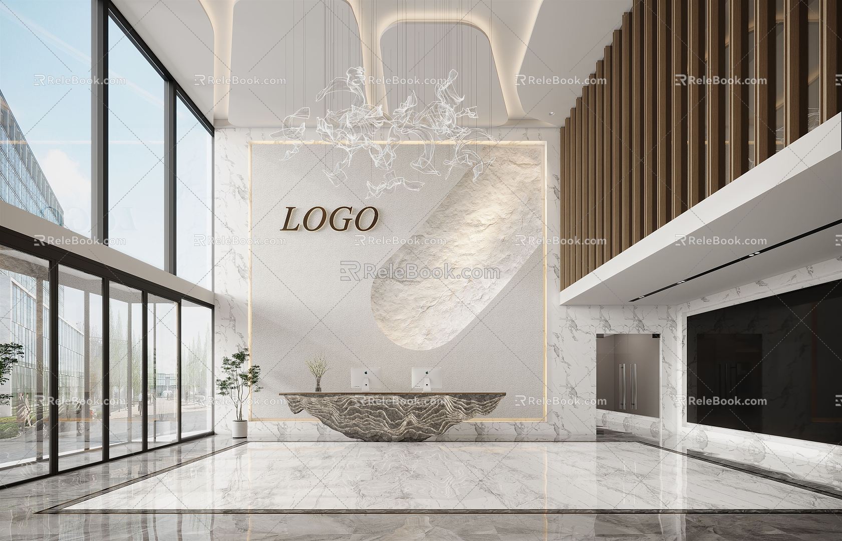 Light Luxury Hall Office Hall 3d model