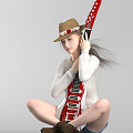 Modern Woman Sitting Guitar Beauty 3d model