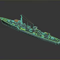 Green And White Military Patrol Boat With Antenna Superstructure And Deck Equipment
