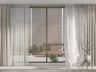 Modern Curtain Fabric Curtain Blinds Combination 3d model