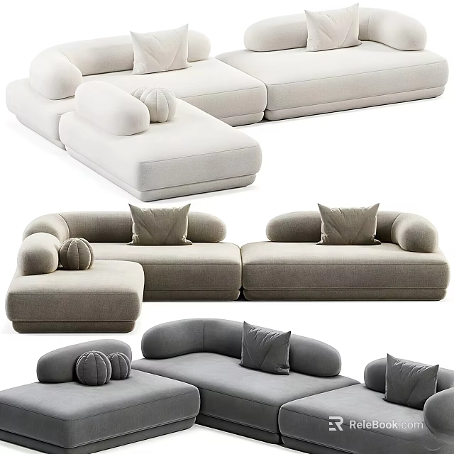 Modern Sectional Sofa in Neutral Tones with Plush Pillows and Comfortable Design 3d model 