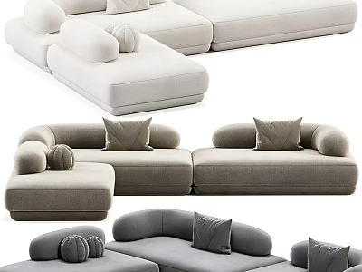 Modern Sectional Sofa in Neutral Tones with Plush Pillows and Comfortable Design 3d model