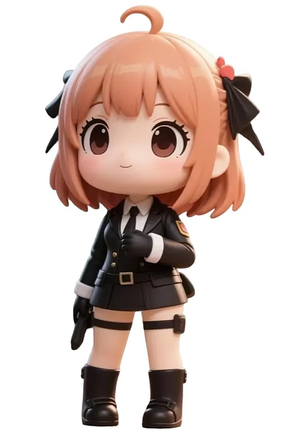 Chibi Game Movie Character With Pink Short Hair Black Bow And Uniform 3d model