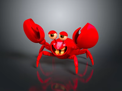 Cute Red Cartoon Crab With Large Claws And Smiling Face In Aquatic Setting 3d model