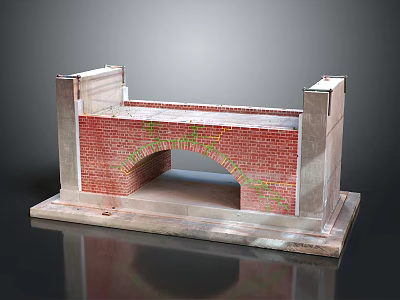 Cartoon Scene Featuring Red Brick Archway With White Borders And Pedestal Base 3d model