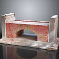 Cartoon Scene Featuring Red Brick Archway With White Borders And Pedestal Base