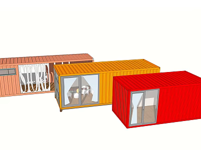 Colorful Container Buildings With Modern Design And Glass Windows Doors Exterior 3d model