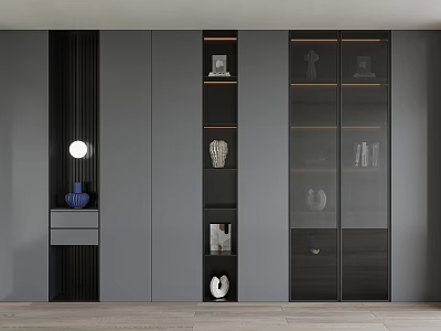 Modern Gray Bookcase With Glass Doors And Display Shelves For Decorative Items 3d model