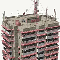 Residential Building Under Construction With Scaffolding Steel Structures Balconies And Window Frames 3d model
