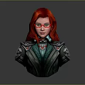 3D Female Character Bust With Red Hair Green Glasses And Ornate Armor Details