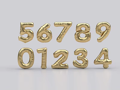 Golden Number Ornament Set Featuring Numbers 0 to 9 as Decorative Decor Pieces 3d model
