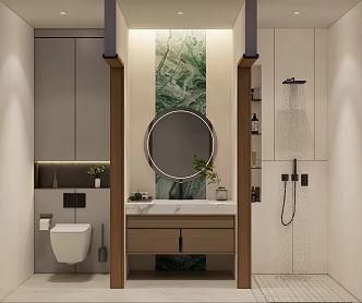 Three separate bathroom shower room wash basin 3d model