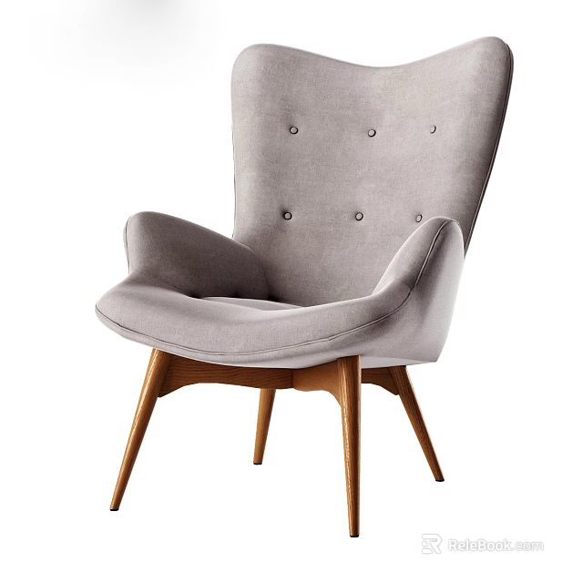 Gray Button Tufted Accent Chair With Wooden Legs For Comfortable Modern Lounge Space 3d model 