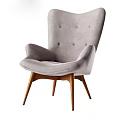 Gray Button Tufted Accent Chair With Wooden Legs For Comfortable Modern Lounge Space
