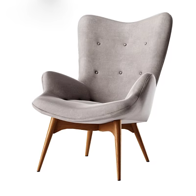 Gray Button Tufted Accent Chair With Wooden Legs For Comfortable Modern Lounge Space 3d model