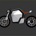 Modern Sleek White Black Motorcycle With Orange Seat And Geometric Design