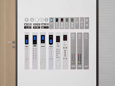 Modern Switch Panels With Various Styles And Digital Displays On White Wall 3d model